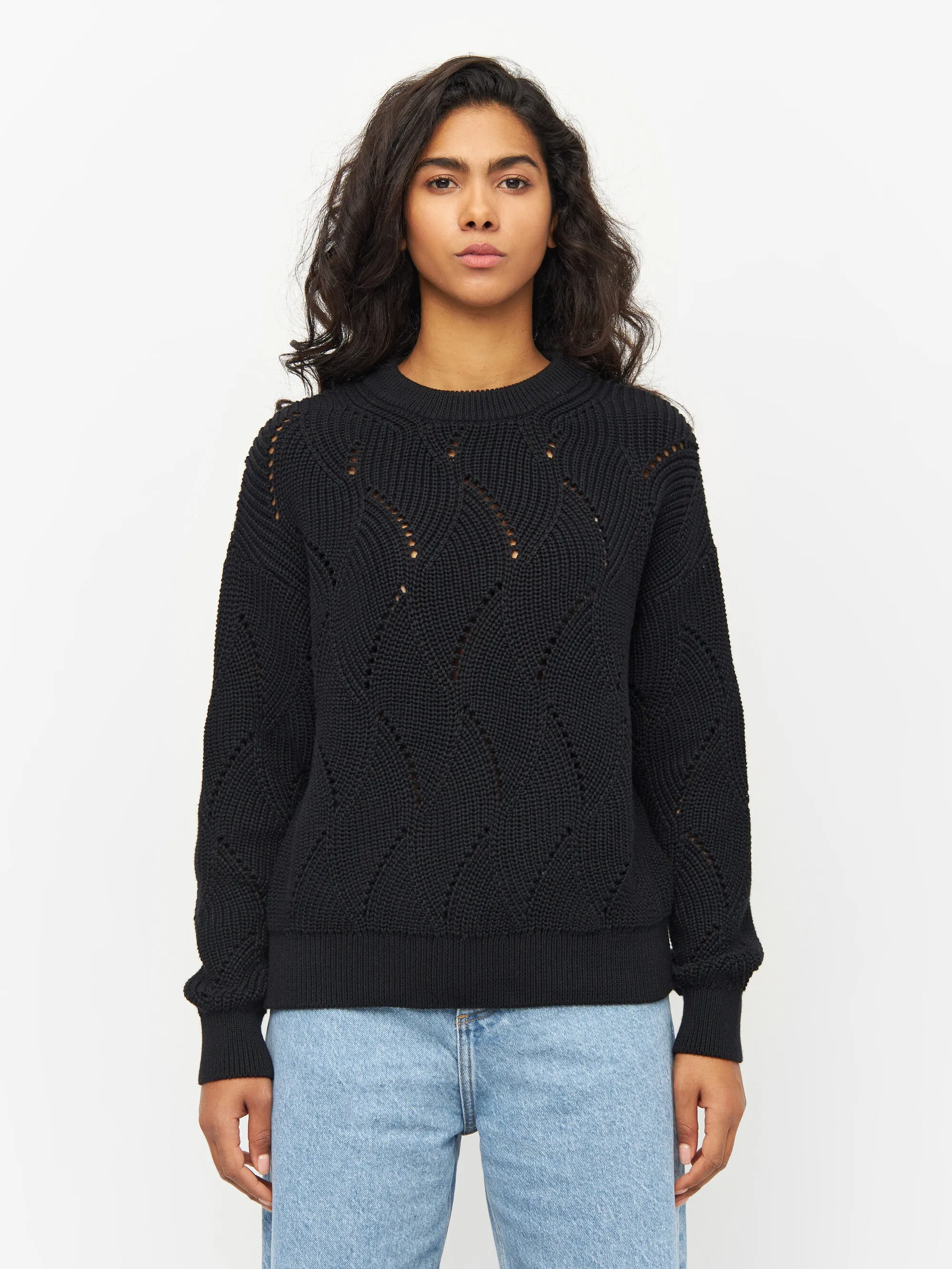 Cotton cable crew neck - Black Jet