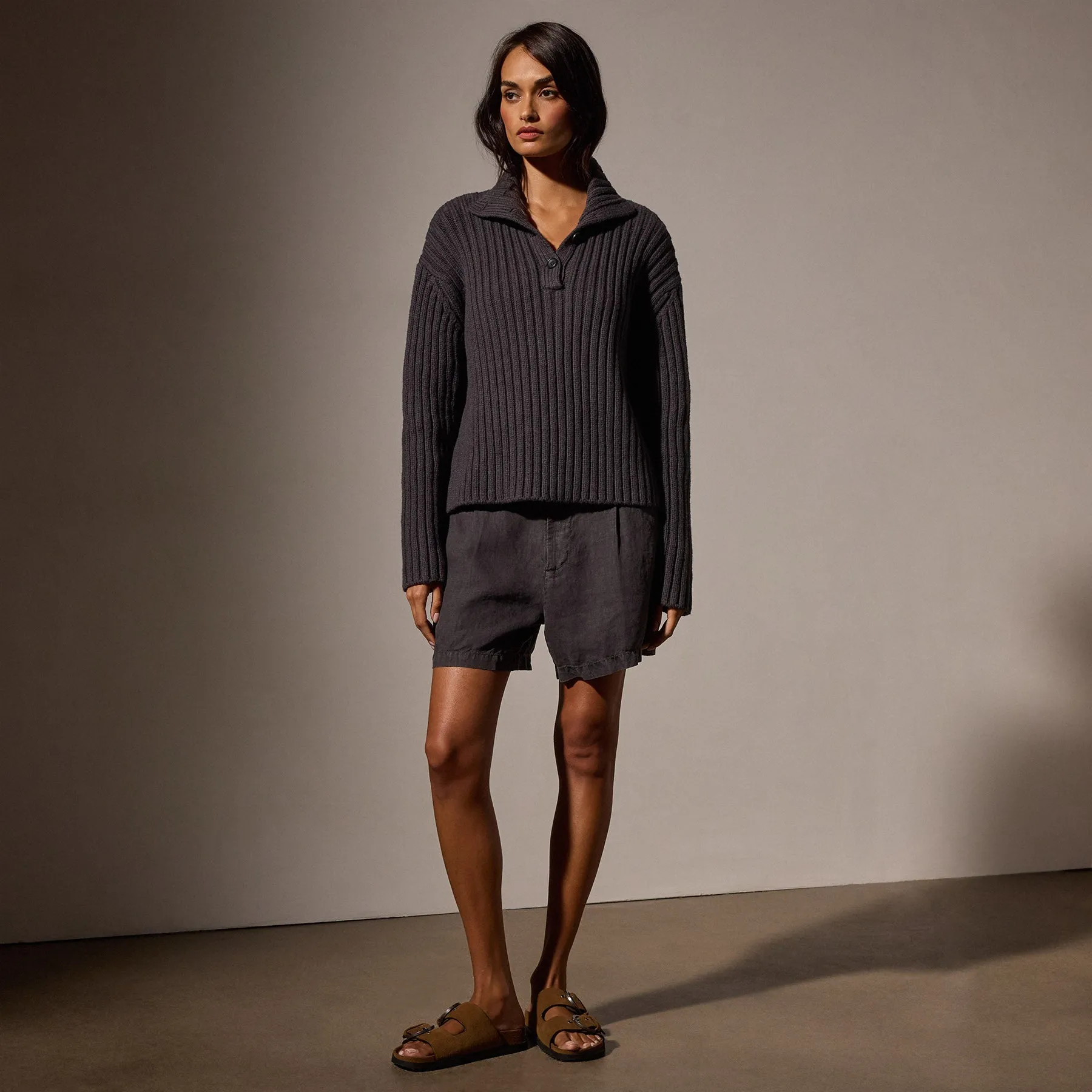 Cotton Knit Funnel Neck Sweater - Magma