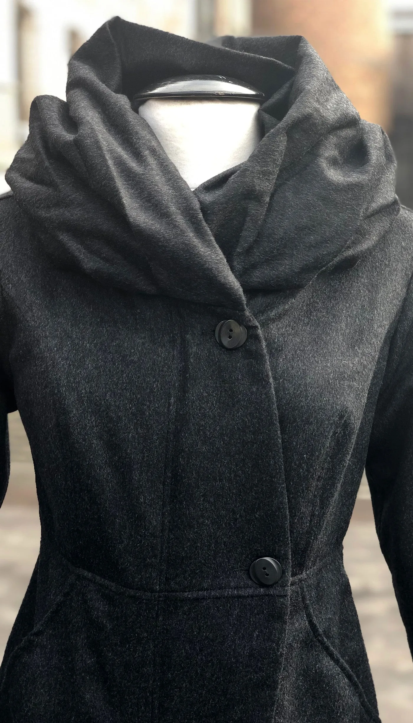 Cowl/Hood Zip Coat/Charcoal