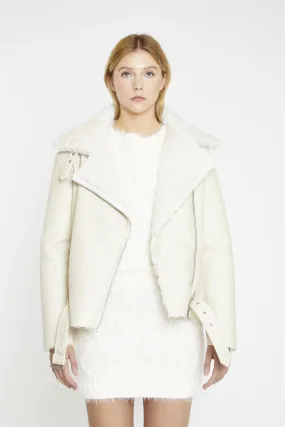 Cream Faux-Fur Aviator-Jacket