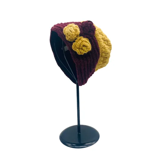 Crocheted Flower Design Wool Hat