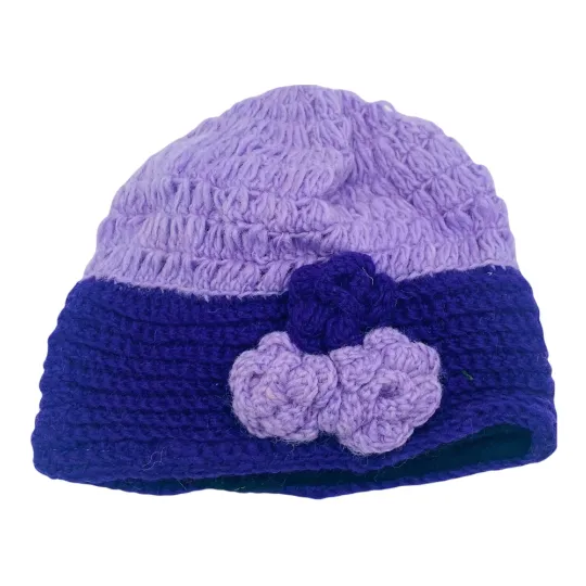 Crocheted Flower Design Wool Hat