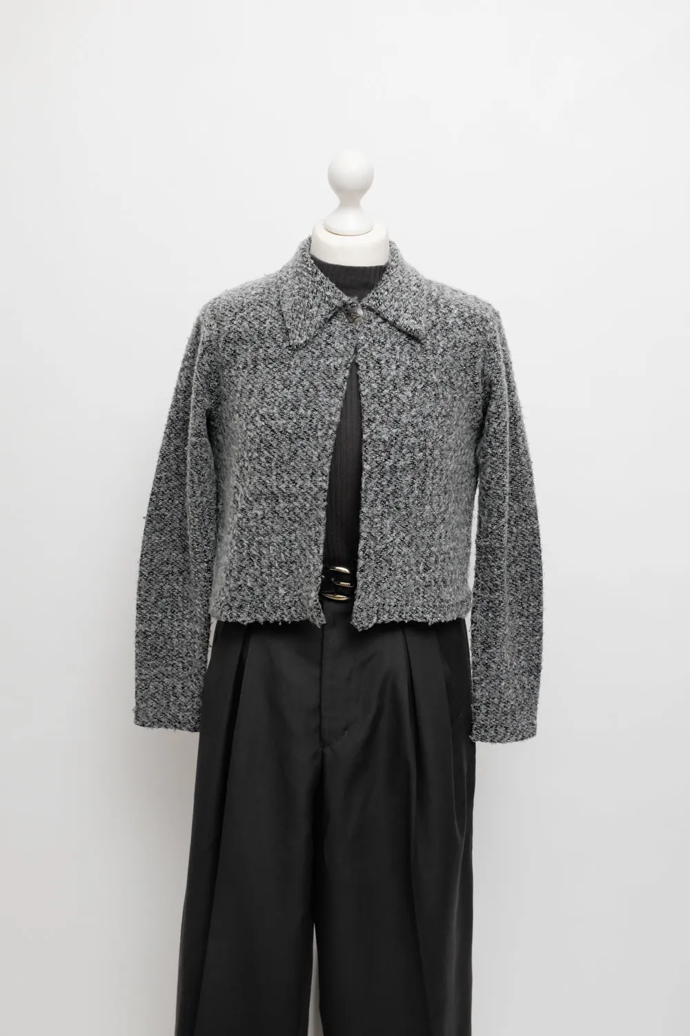 CROPPED WOOL BOUCLE GREY CARDIGAN