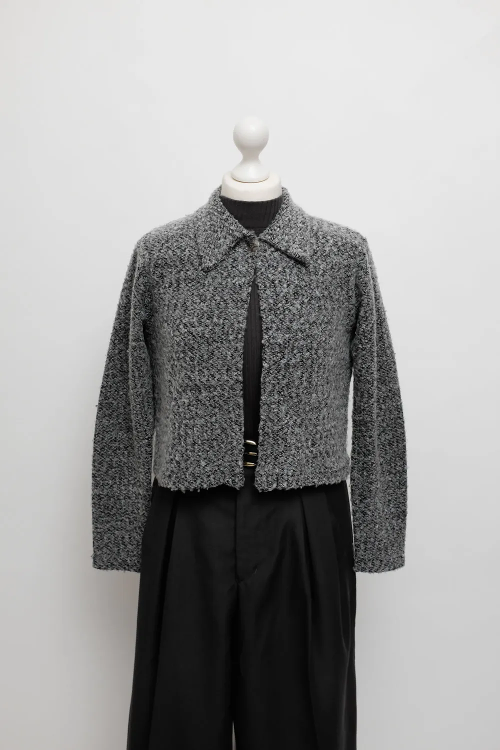 CROPPED WOOL BOUCLE GREY CARDIGAN