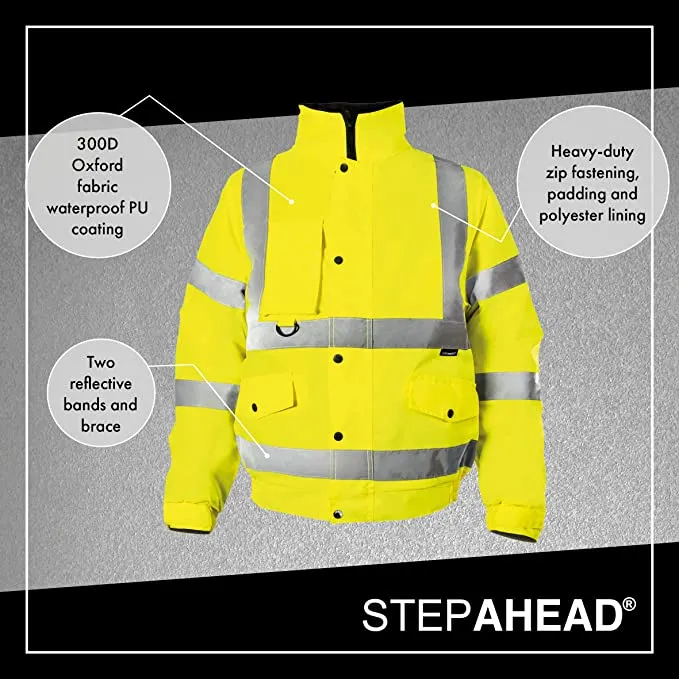 Custom Print Mens Hi Vis Viz Bomber Jacket | Waterproof | Work Wear | 2 Tone