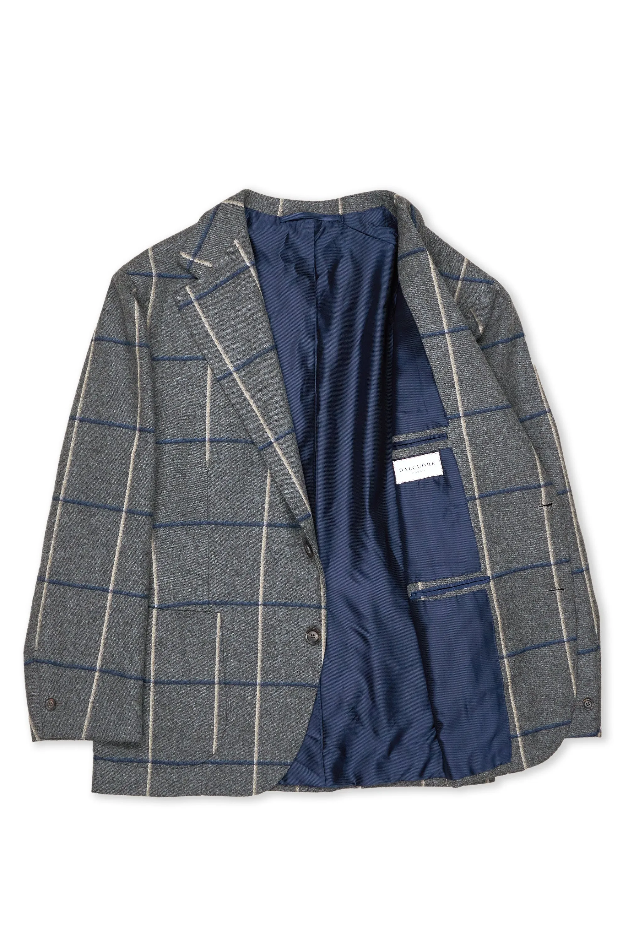 Dalcuore Grey with Blue/Beige Check Flannel Wool Sport Coat