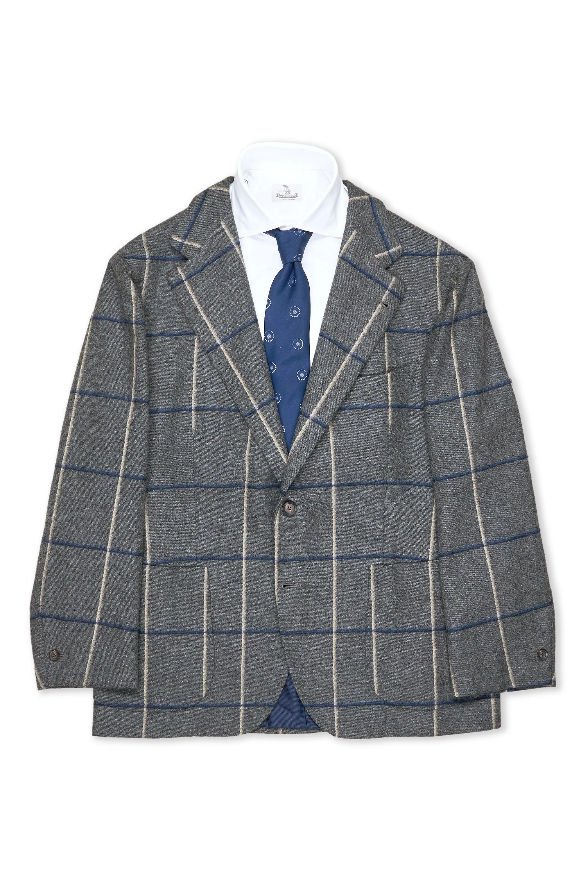 Dalcuore Grey with Blue/Beige Check Flannel Wool Sport Coat