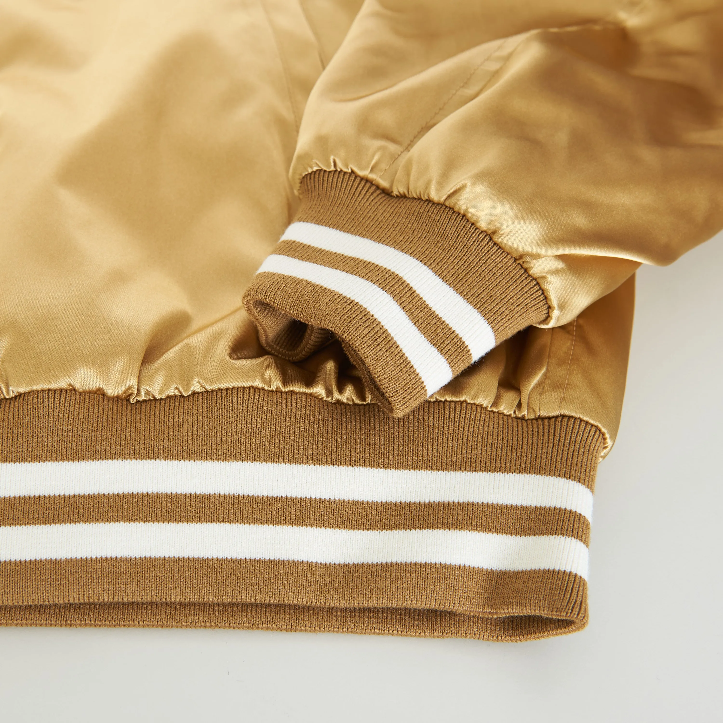 Embroidered Tiger Teddy Jacket In Gold Satin-finish Nylon