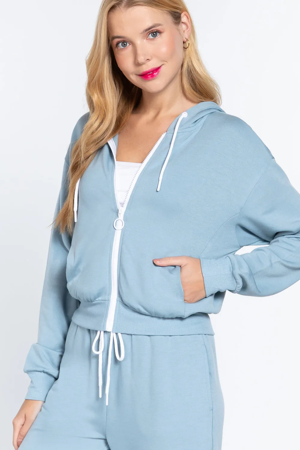 Fleece French Paint Blue Terry Hoodie