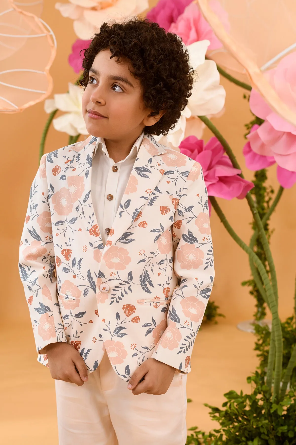 Flower Constellation- Printed Cotton Satin Blazer For Boys