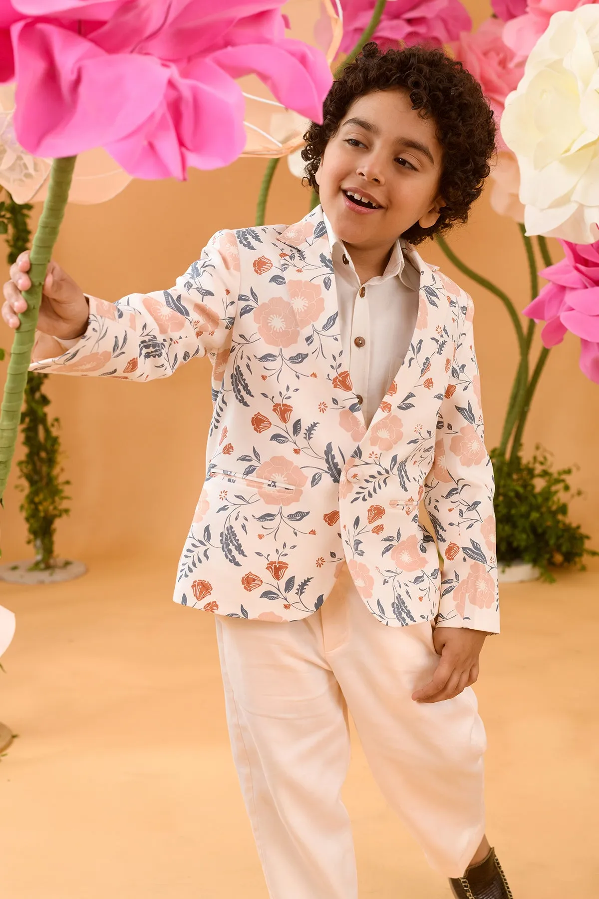 Flower Constellation- Printed Cotton Satin Blazer For Boys