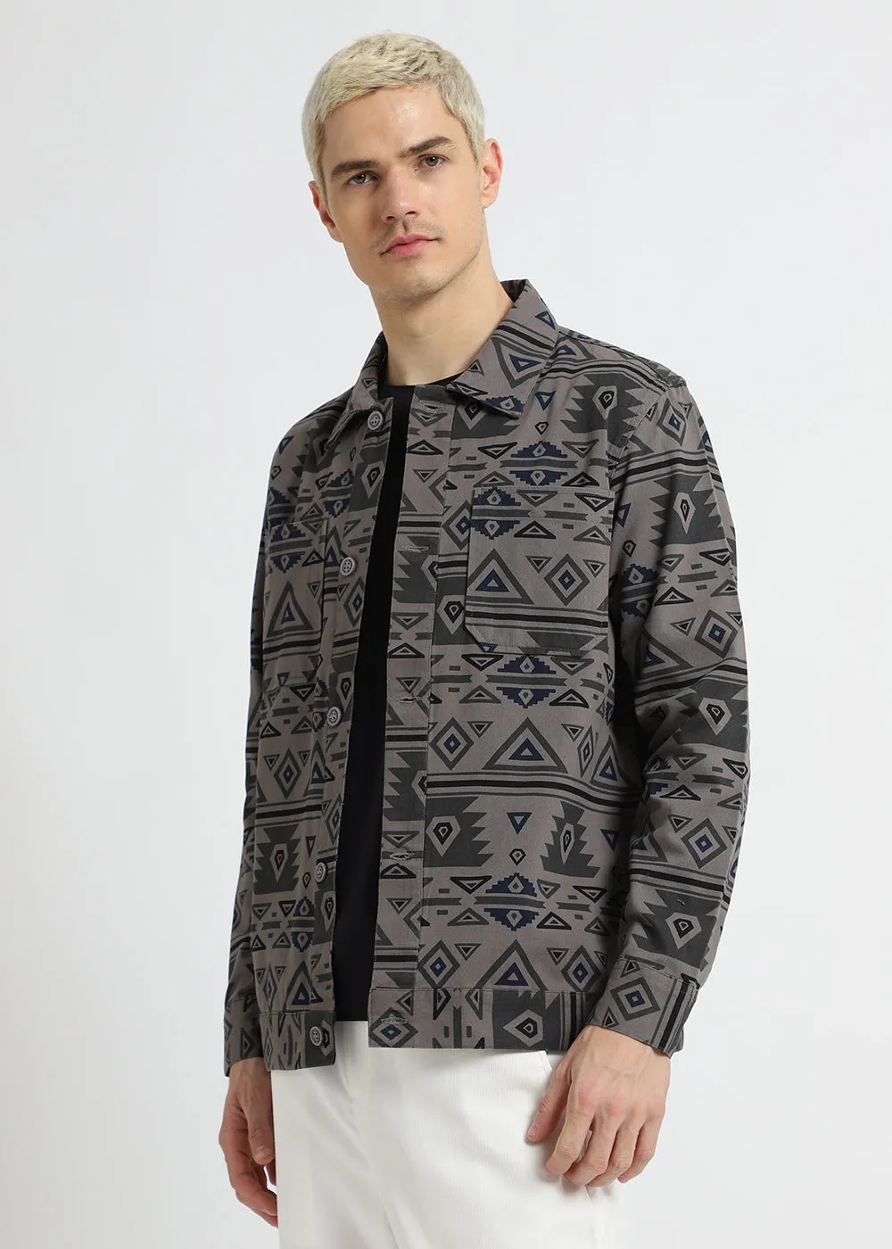 Geometric Cement Grey Summer Jacket