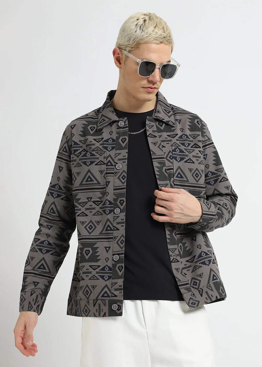 Geometric Cement Grey Summer Jacket