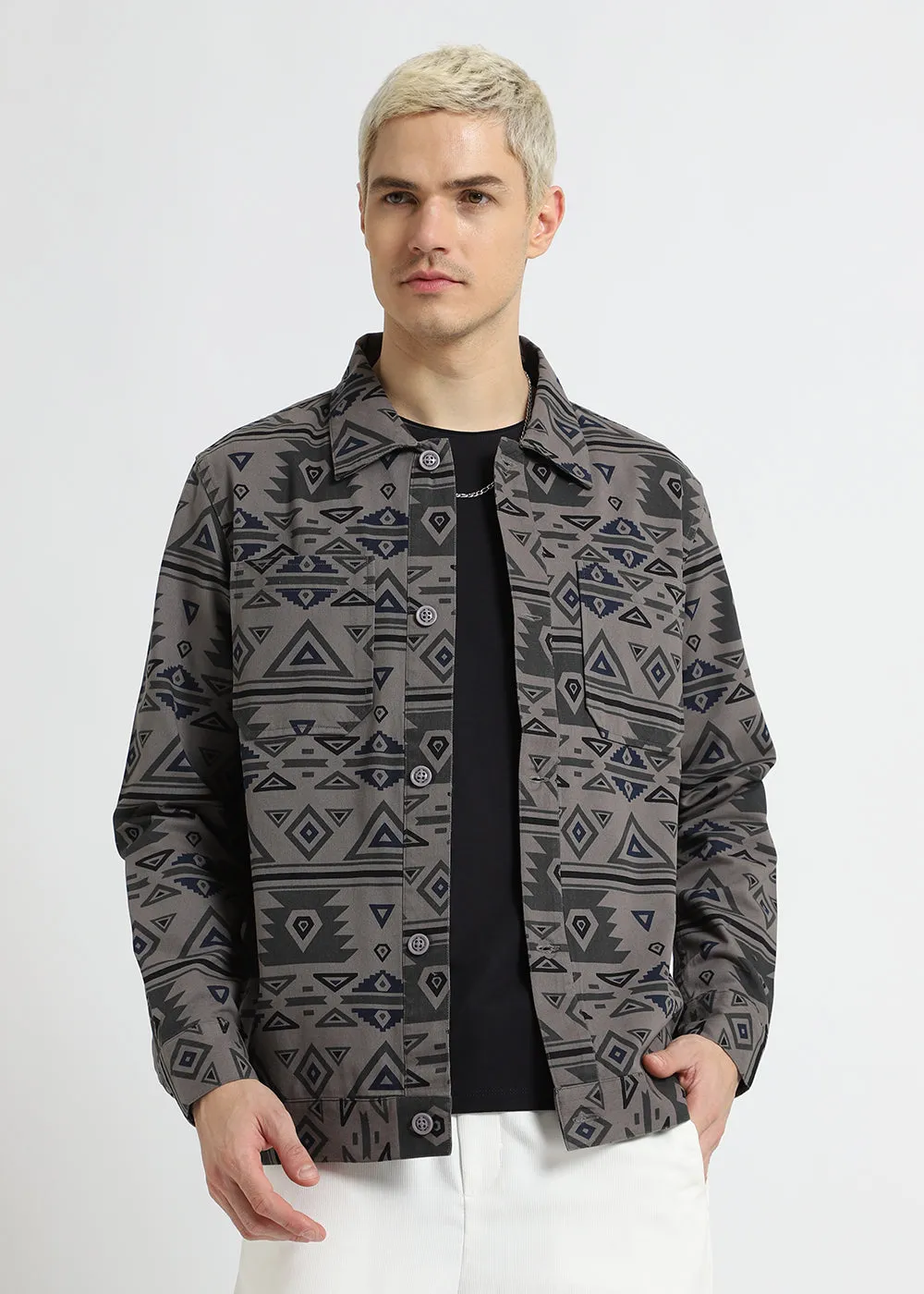 Geometric Cement Grey Summer Jacket