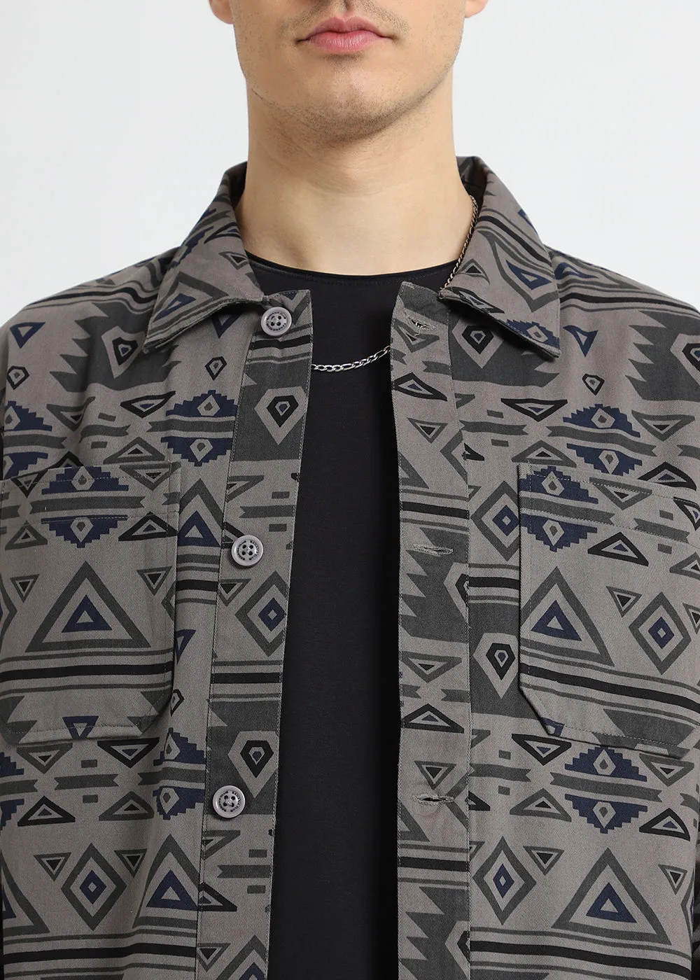 Geometric Cement Grey Summer Jacket