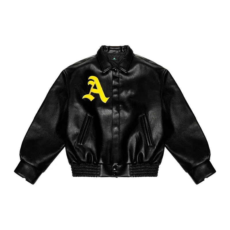 Giacca Bomber Hip Hop in Pelle Ricamata - Stile Varsity Unisex