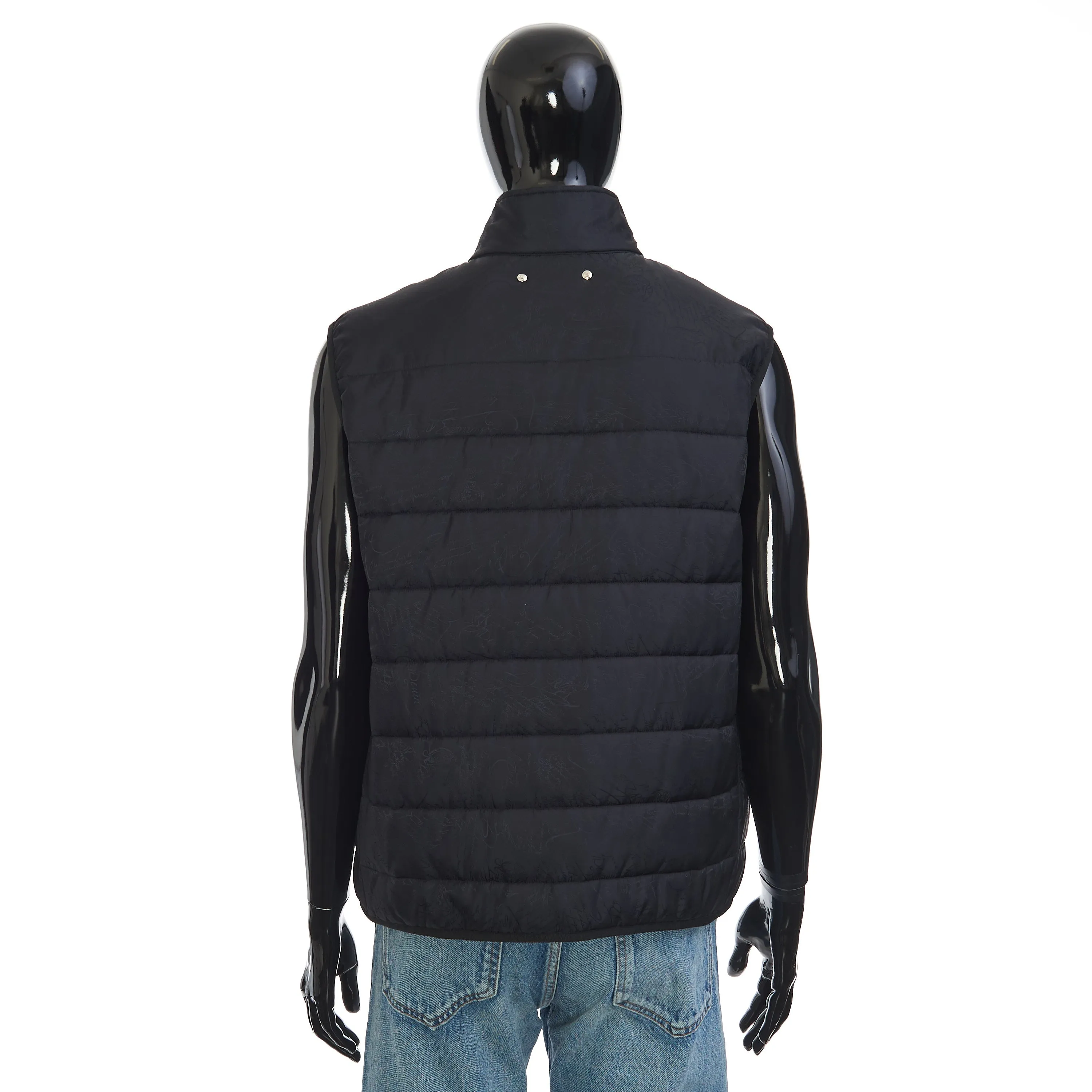 Gilet / Bodywarmer In Black Quilted Scritto Jacquard Nylon