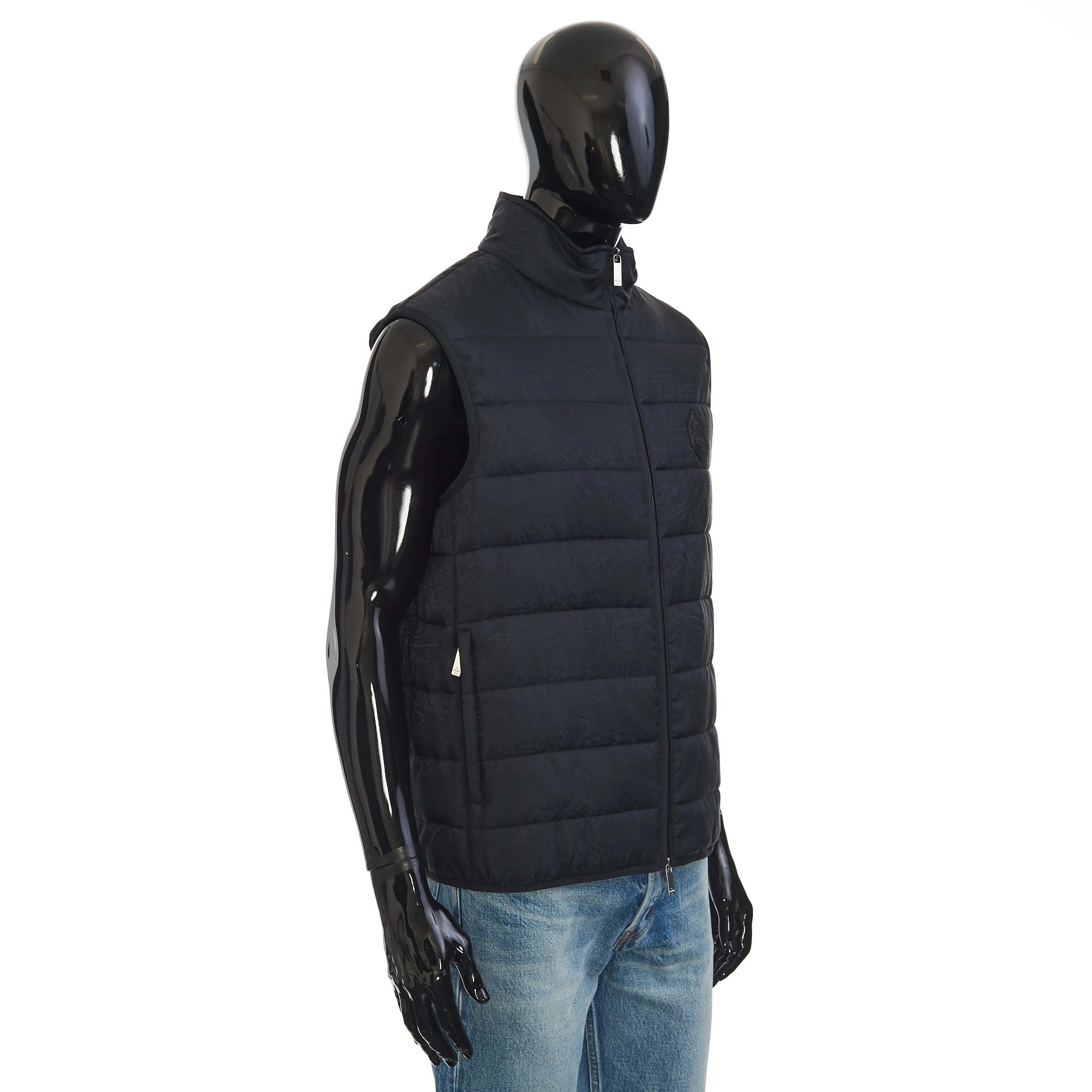 Gilet / Bodywarmer In Black Quilted Scritto Jacquard Nylon