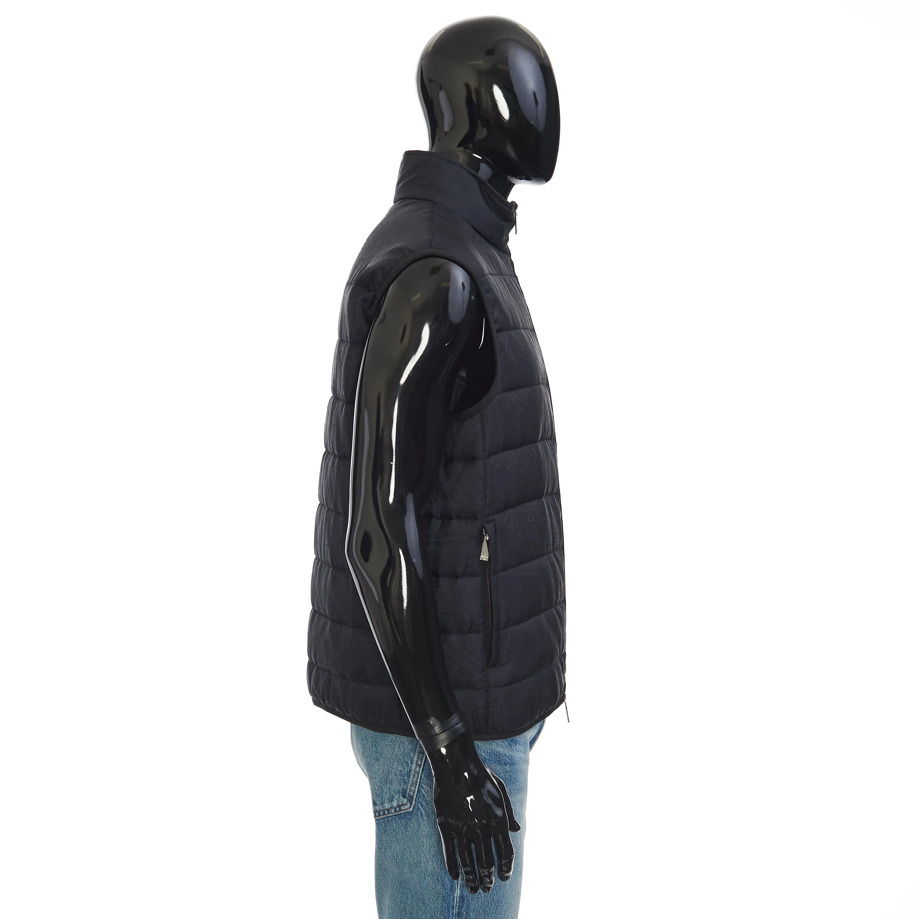 Gilet / Bodywarmer In Black Quilted Scritto Jacquard Nylon