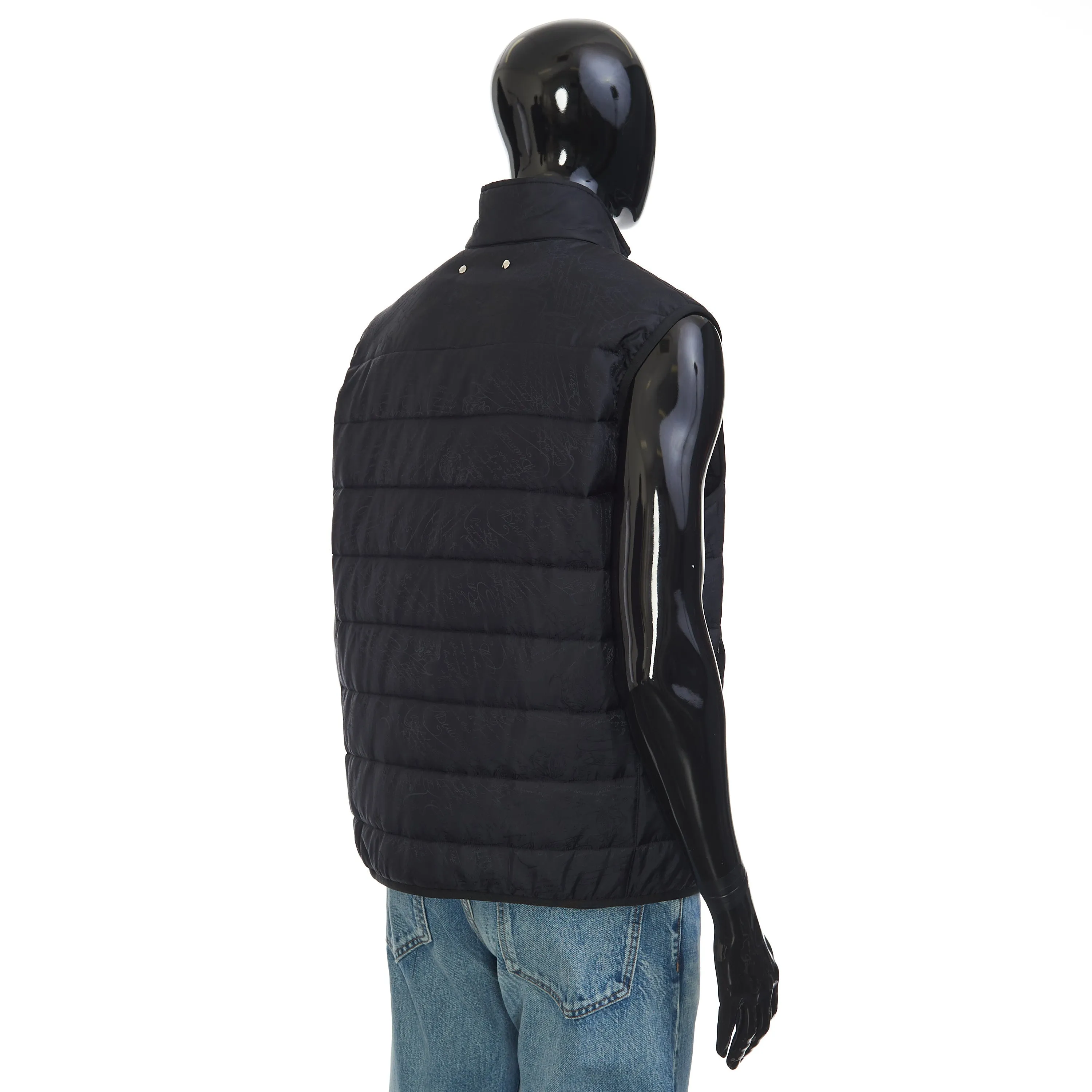 Gilet / Bodywarmer In Black Quilted Scritto Jacquard Nylon