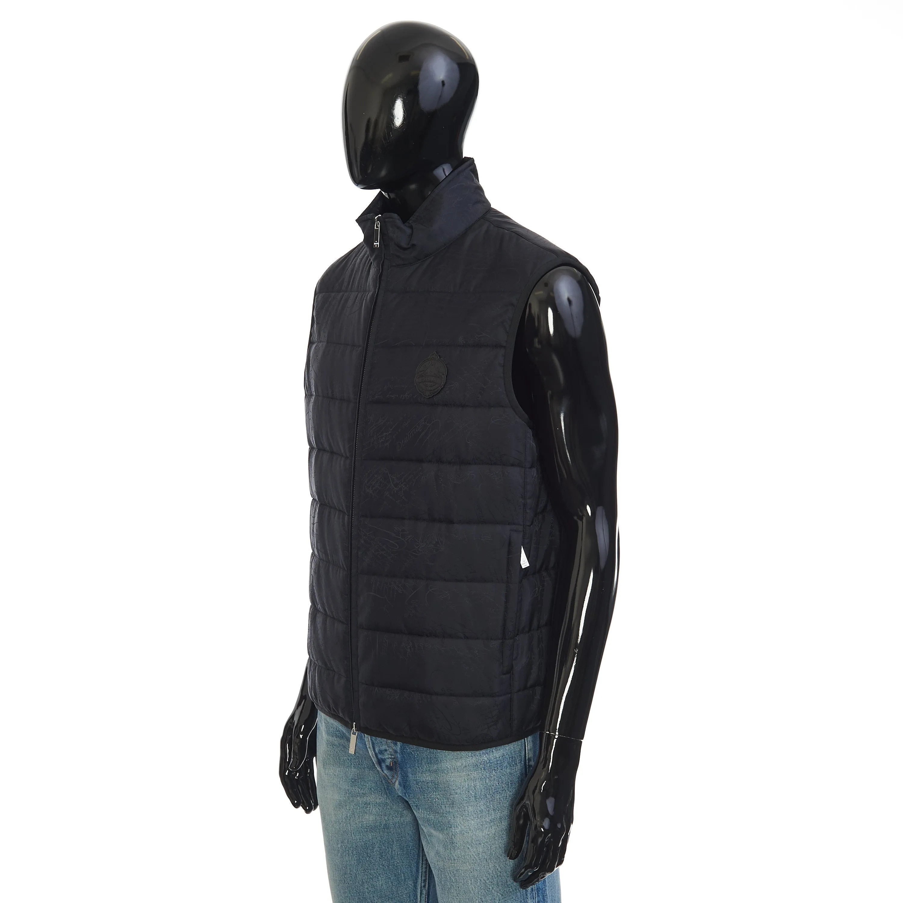 Gilet / Bodywarmer In Black Quilted Scritto Jacquard Nylon