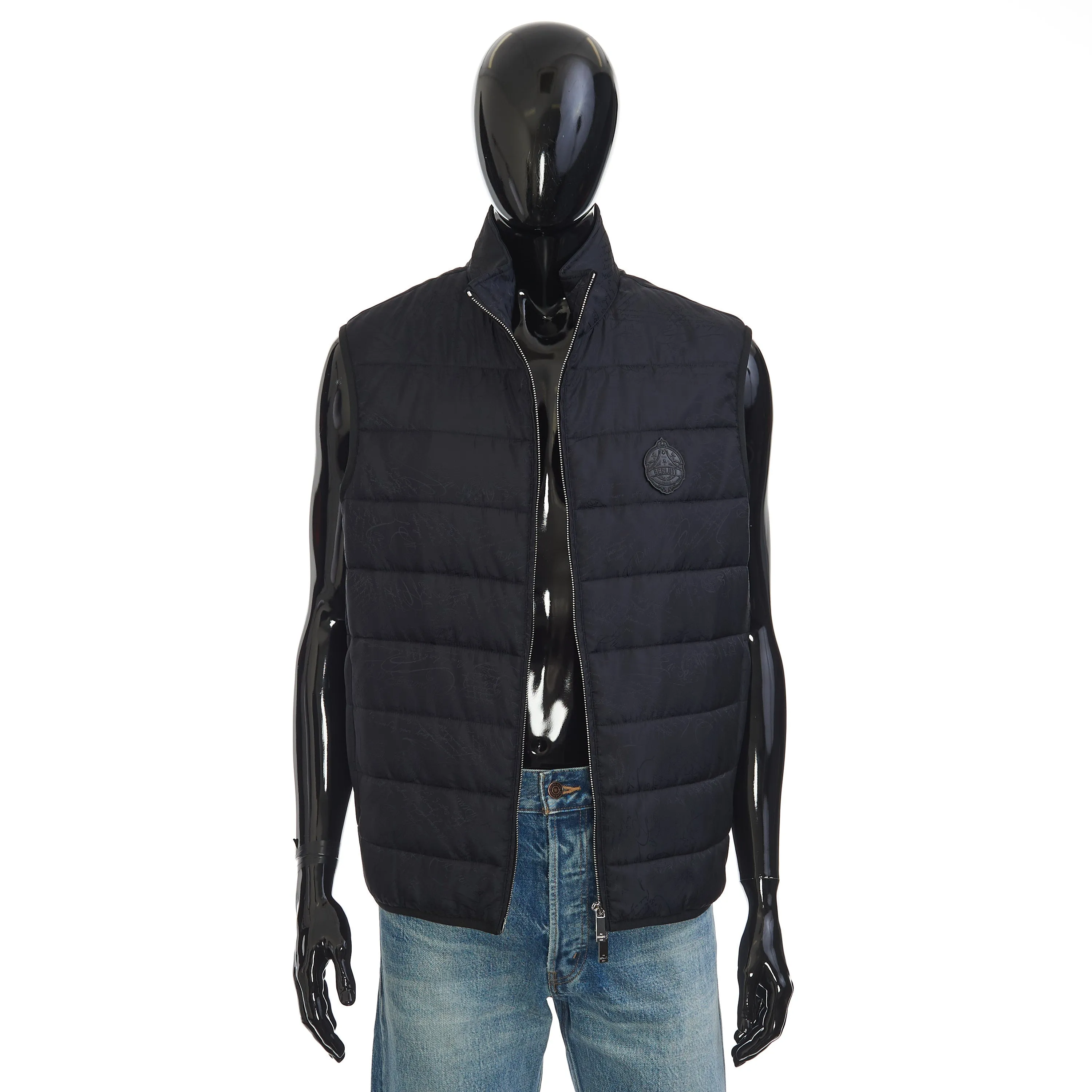 Gilet / Bodywarmer In Black Quilted Scritto Jacquard Nylon