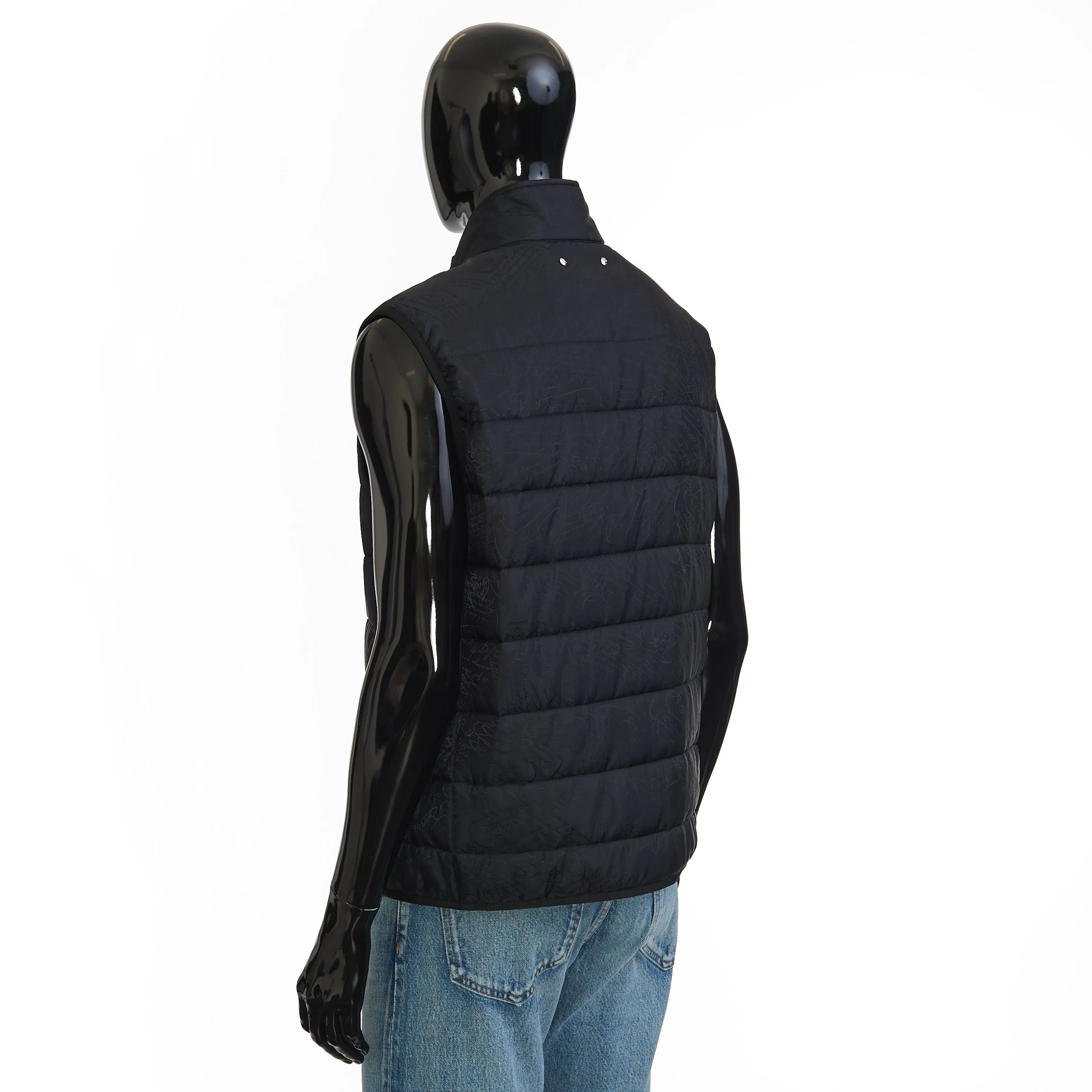 Gilet / Bodywarmer In Black Quilted Scritto Jacquard Nylon