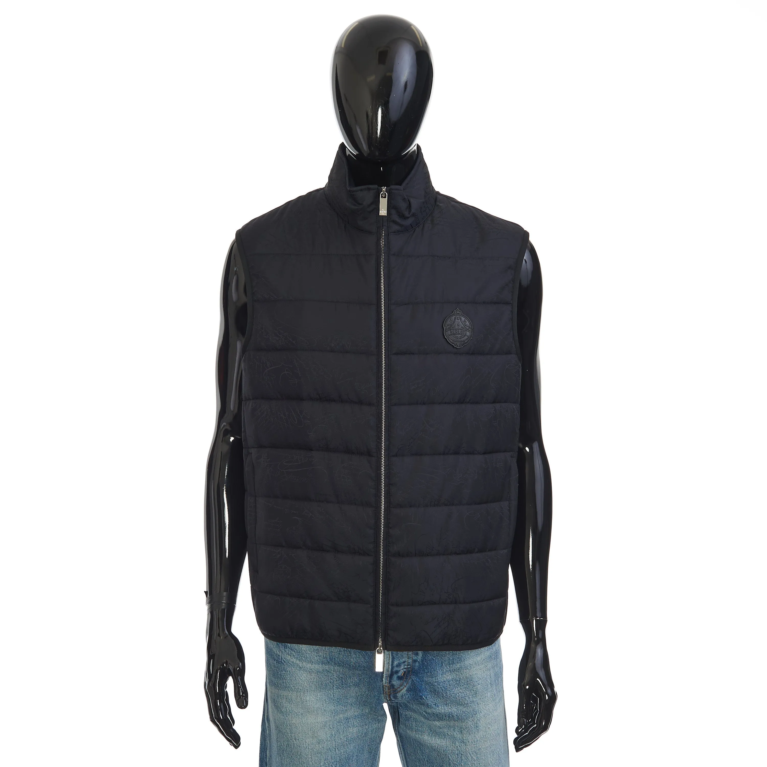 Gilet / Bodywarmer In Black Quilted Scritto Jacquard Nylon