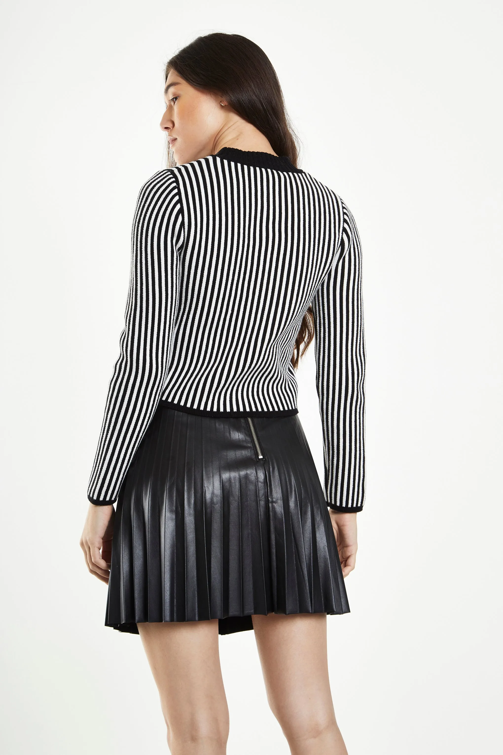 Glamorous Black White Stripe Skinny Fit Rib Knit long Sleeve Top