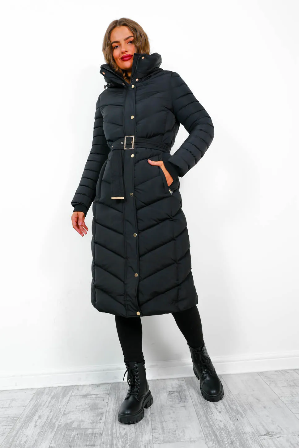 Good As Cold - Black Gold Long Puffer Jacket