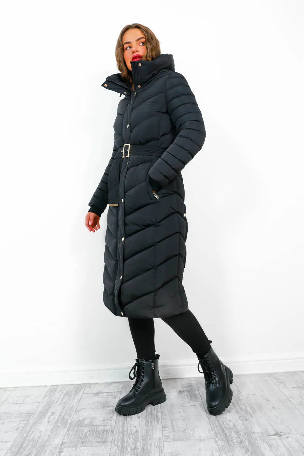 Good As Cold - Black Gold Long Puffer Jacket