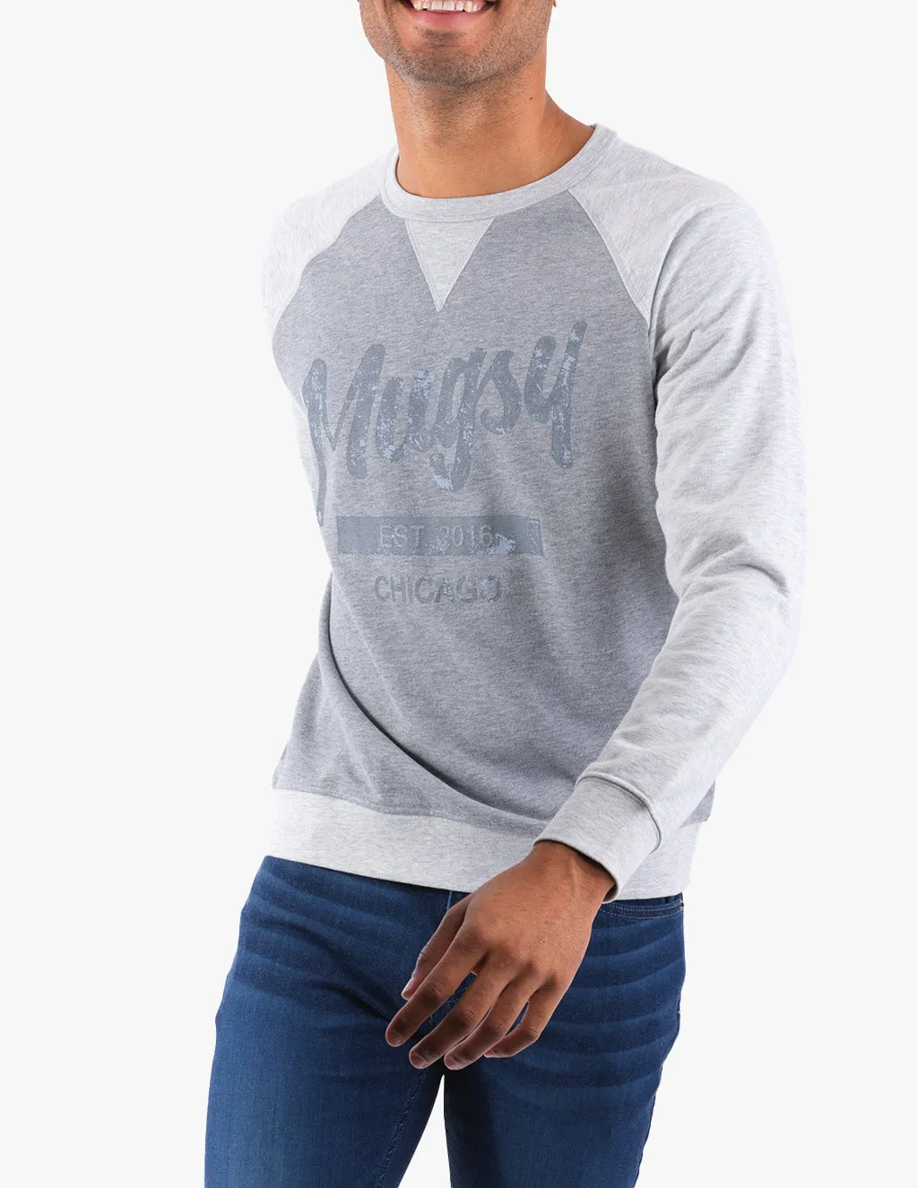 GRAY MUGSY RAGLAN CREW