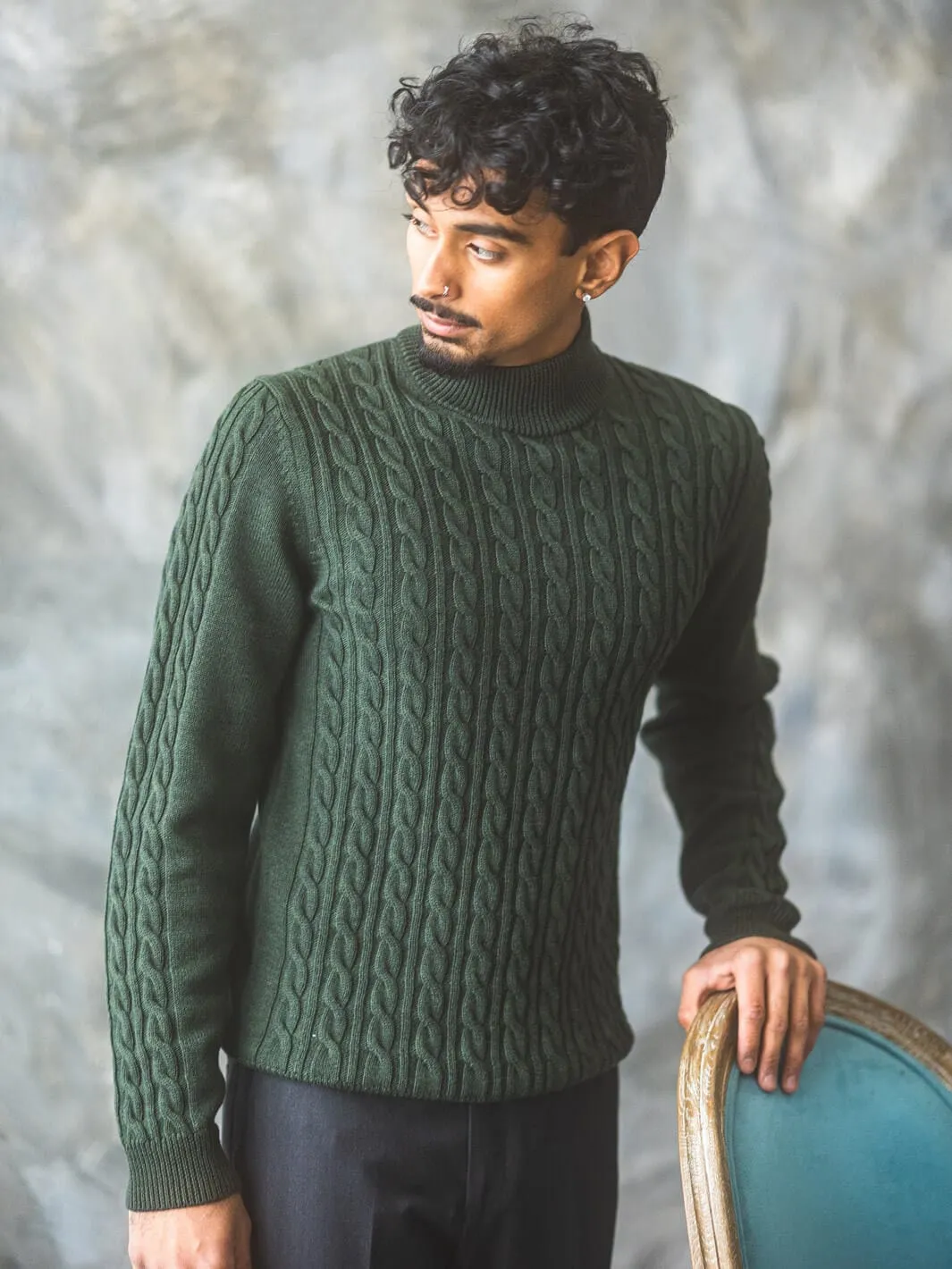 Green Lupetto Cable Knit Sweater