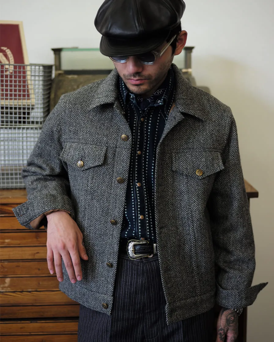 Herringbone Trucker Jacket Grey