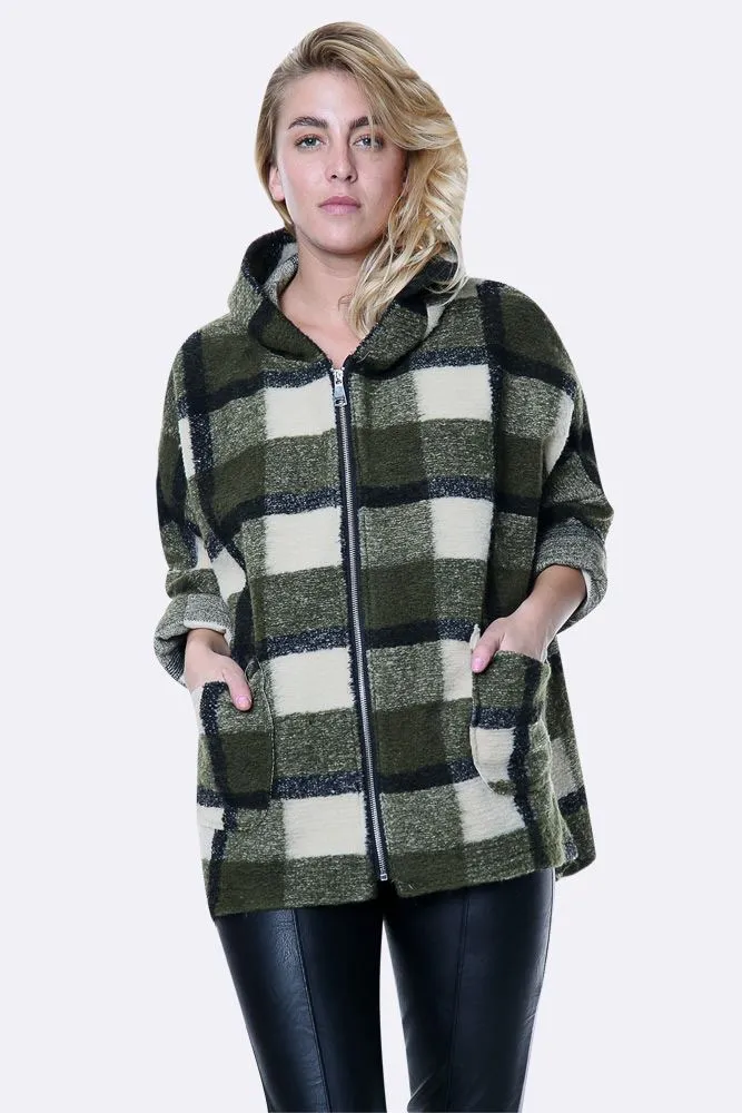 Italian Wool Chunky Midi Check Coat