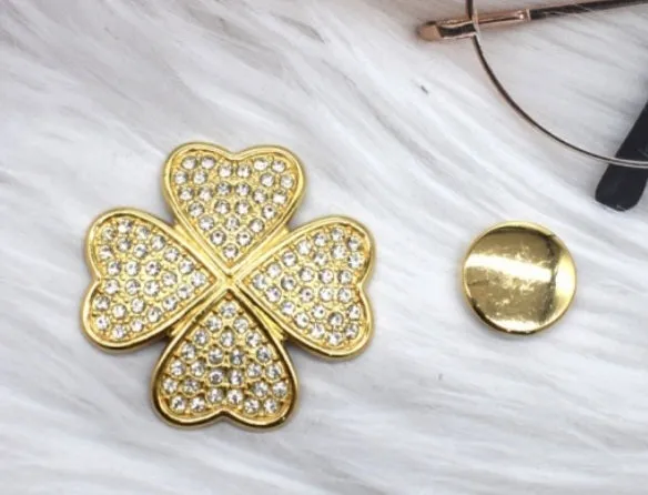 Jewelled four leaf clover magnetic brooches