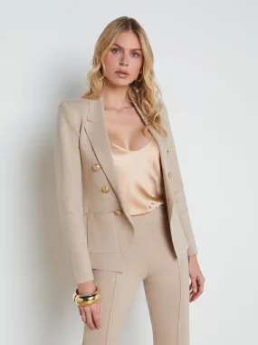 L'Agence Kenzie Metallic Knit Blazer in Pale Khaki