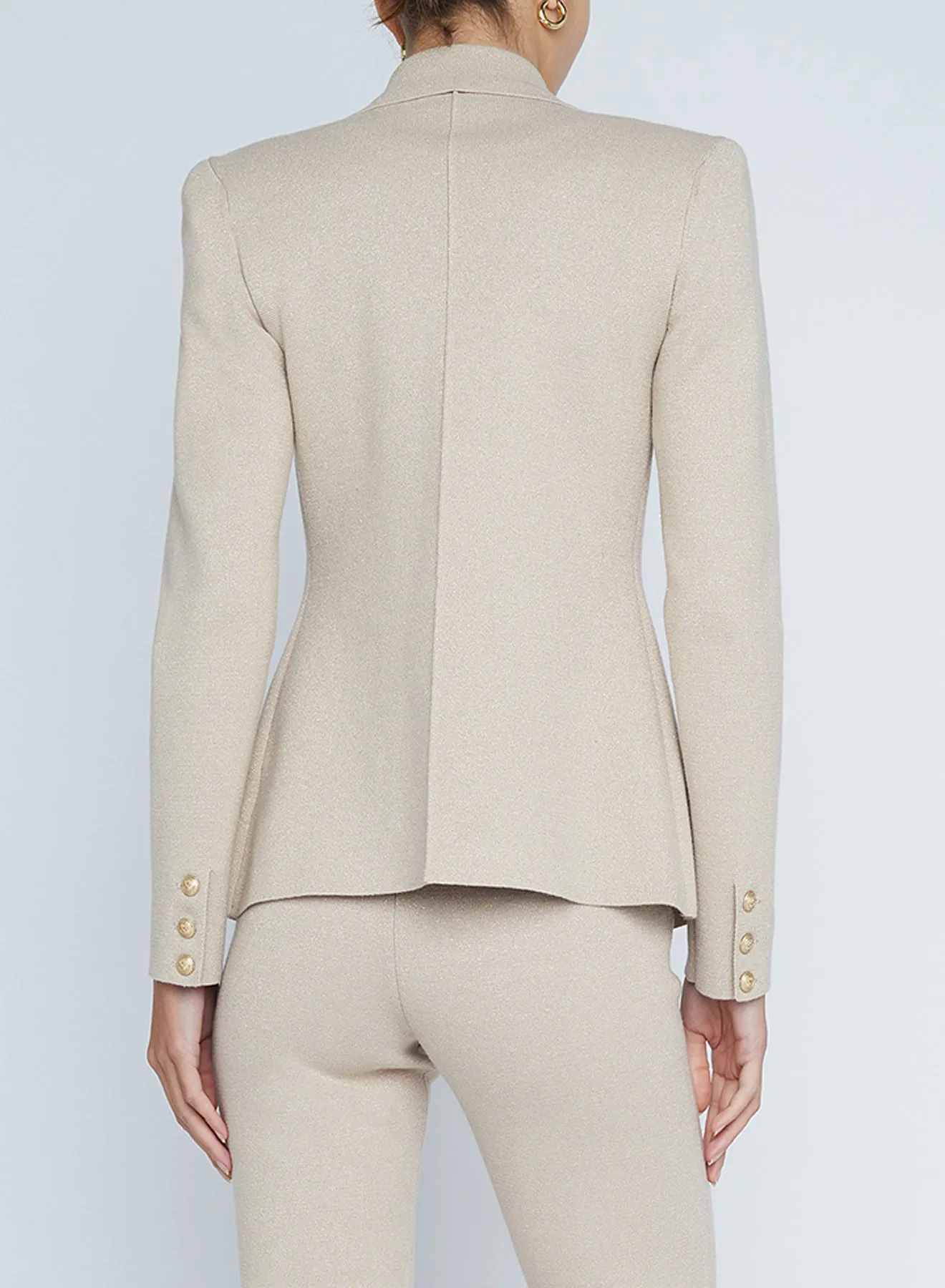 L'Agence Kenzie Metallic Knit Blazer in Pale Khaki