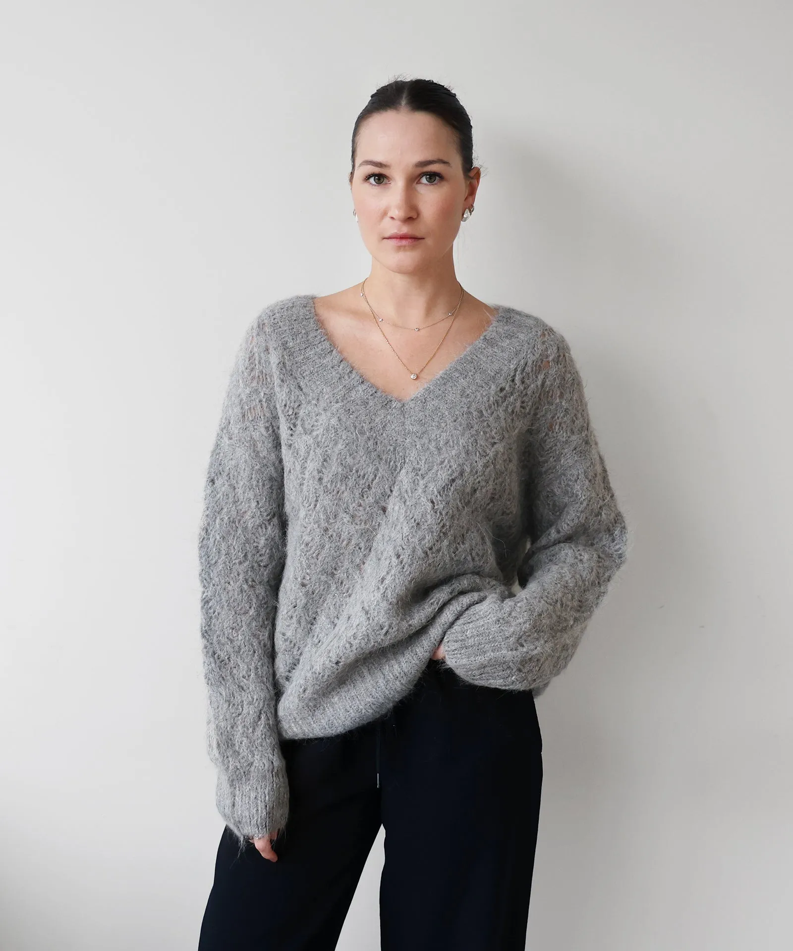 Lofty Alpaca Open Stitch V-Neck