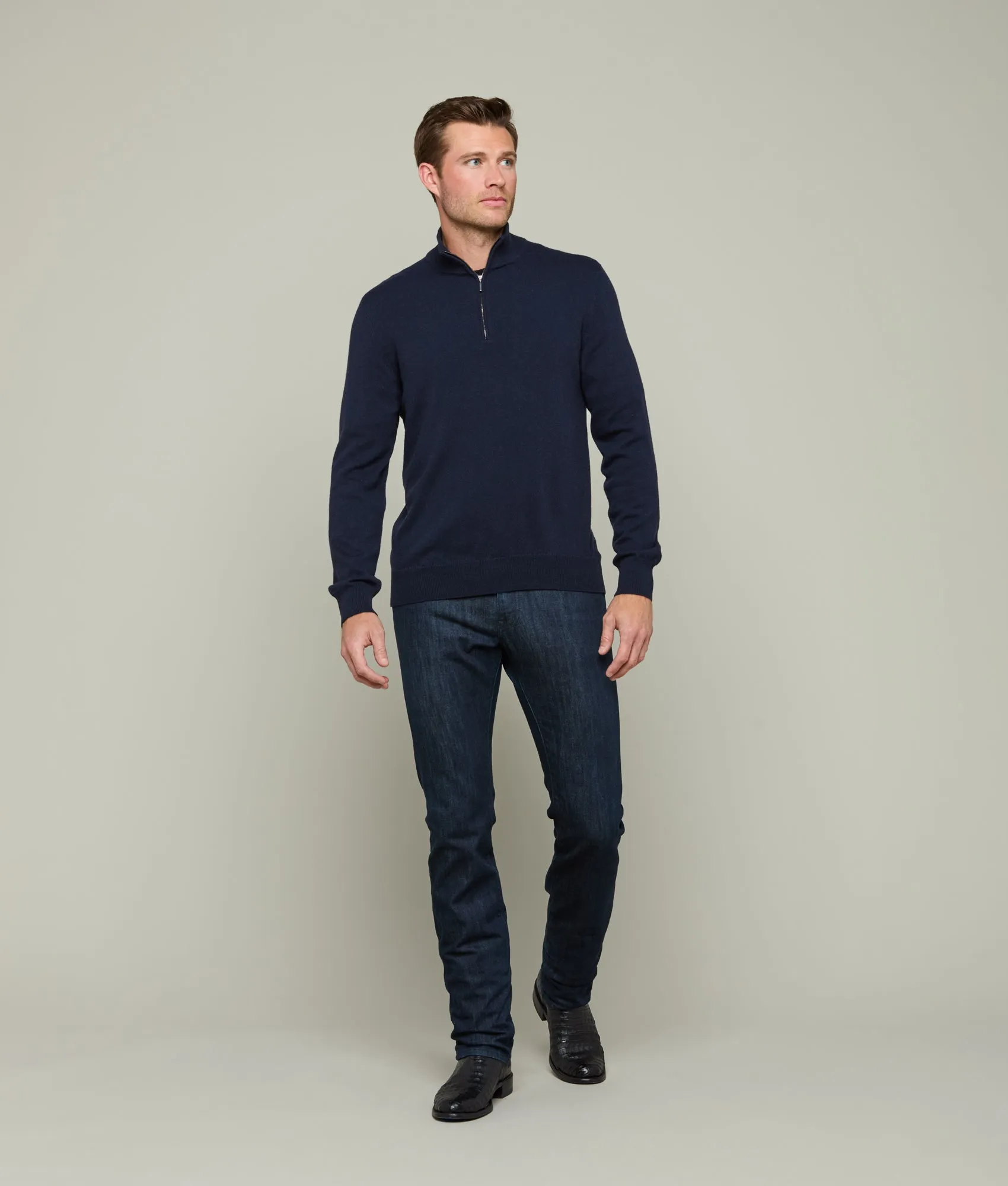 Men's Cashmere Quarter Zip :: Navy