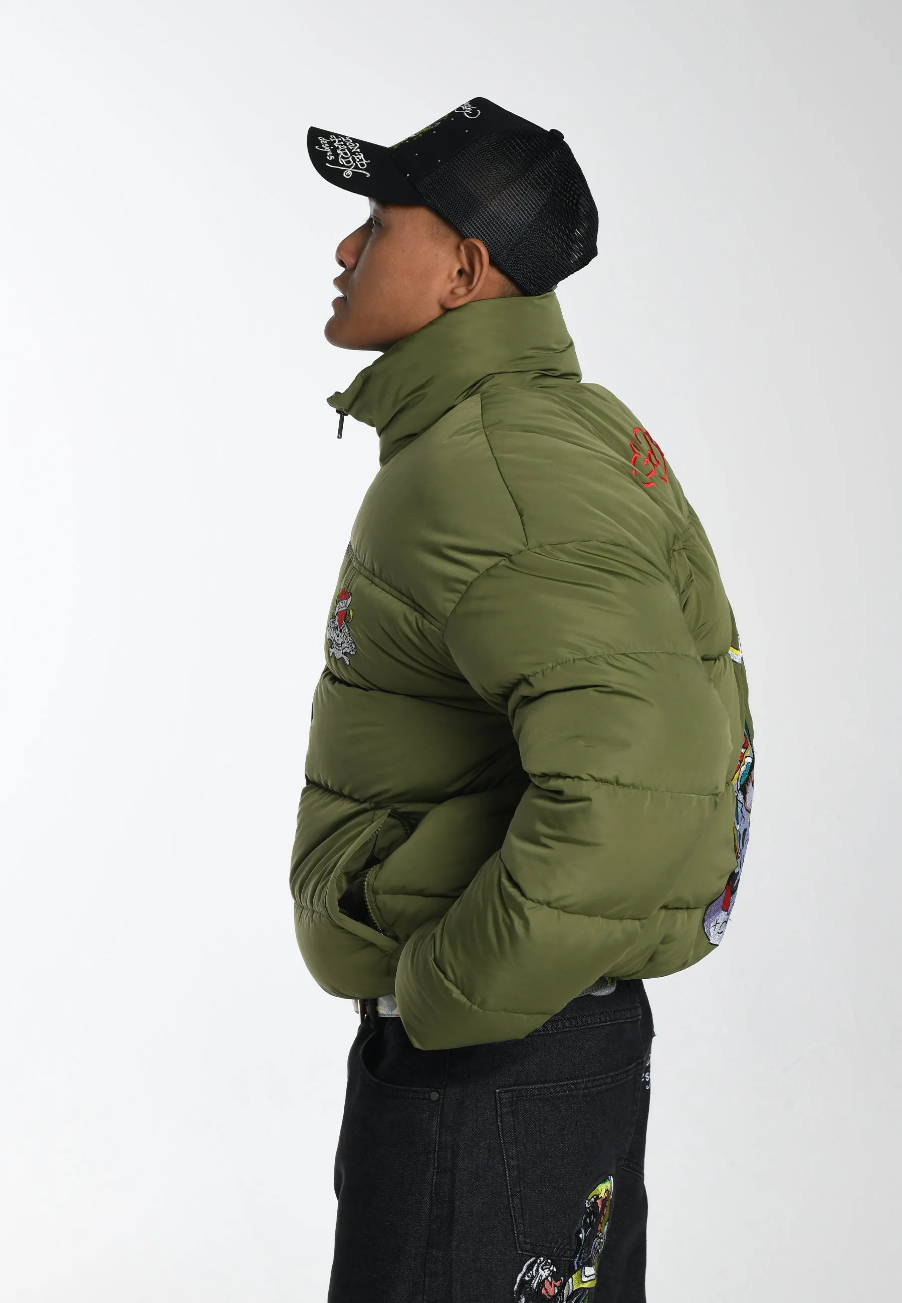 Mens Lks-Nyc-Skull Puffer Jacket - Green