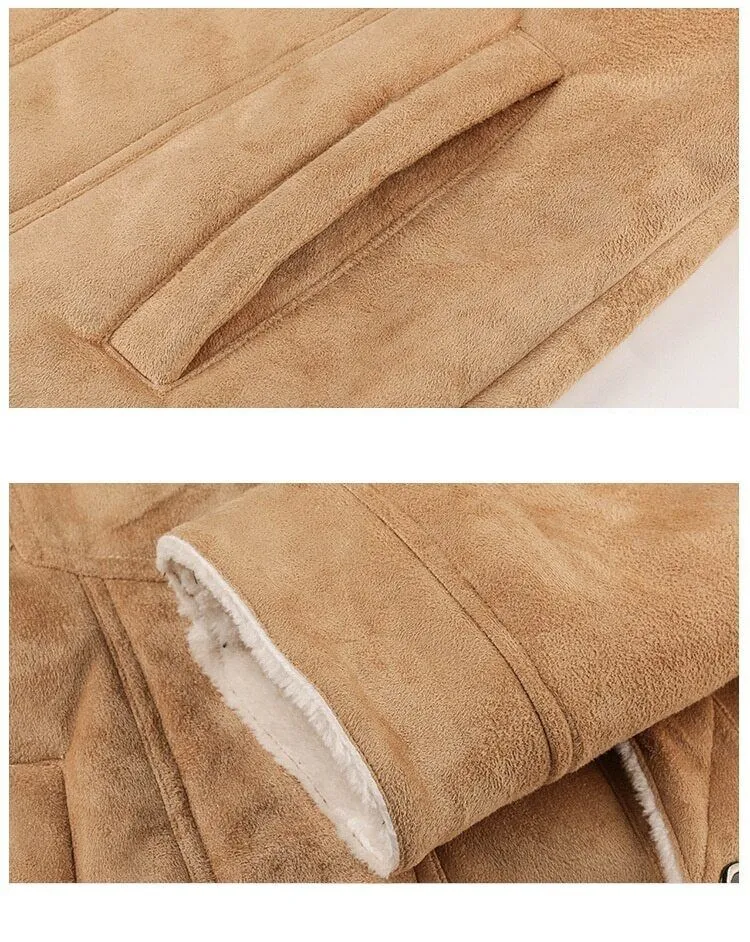 Men's Suede Jacket Warm Coats Male Outwear Winter