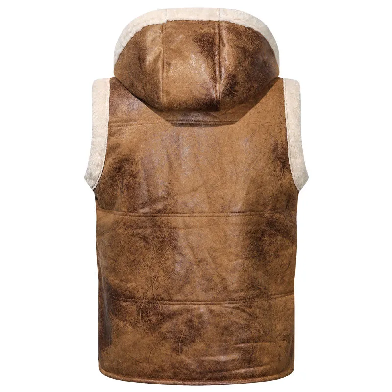 Men's Winter Casual Hooded Warm Jacket Lamb Fleece Vest