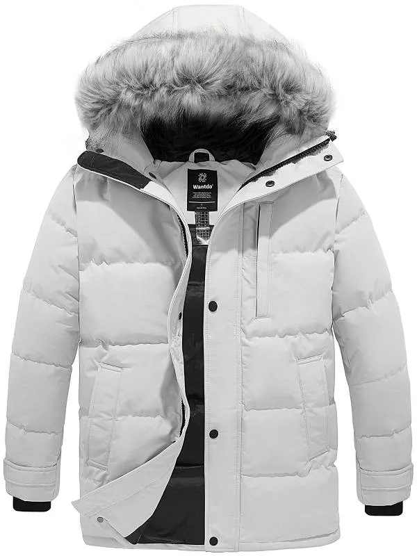 Men's Winter Jacket Warm Puffer Jacket Snow Coat with Faux Fur Hood