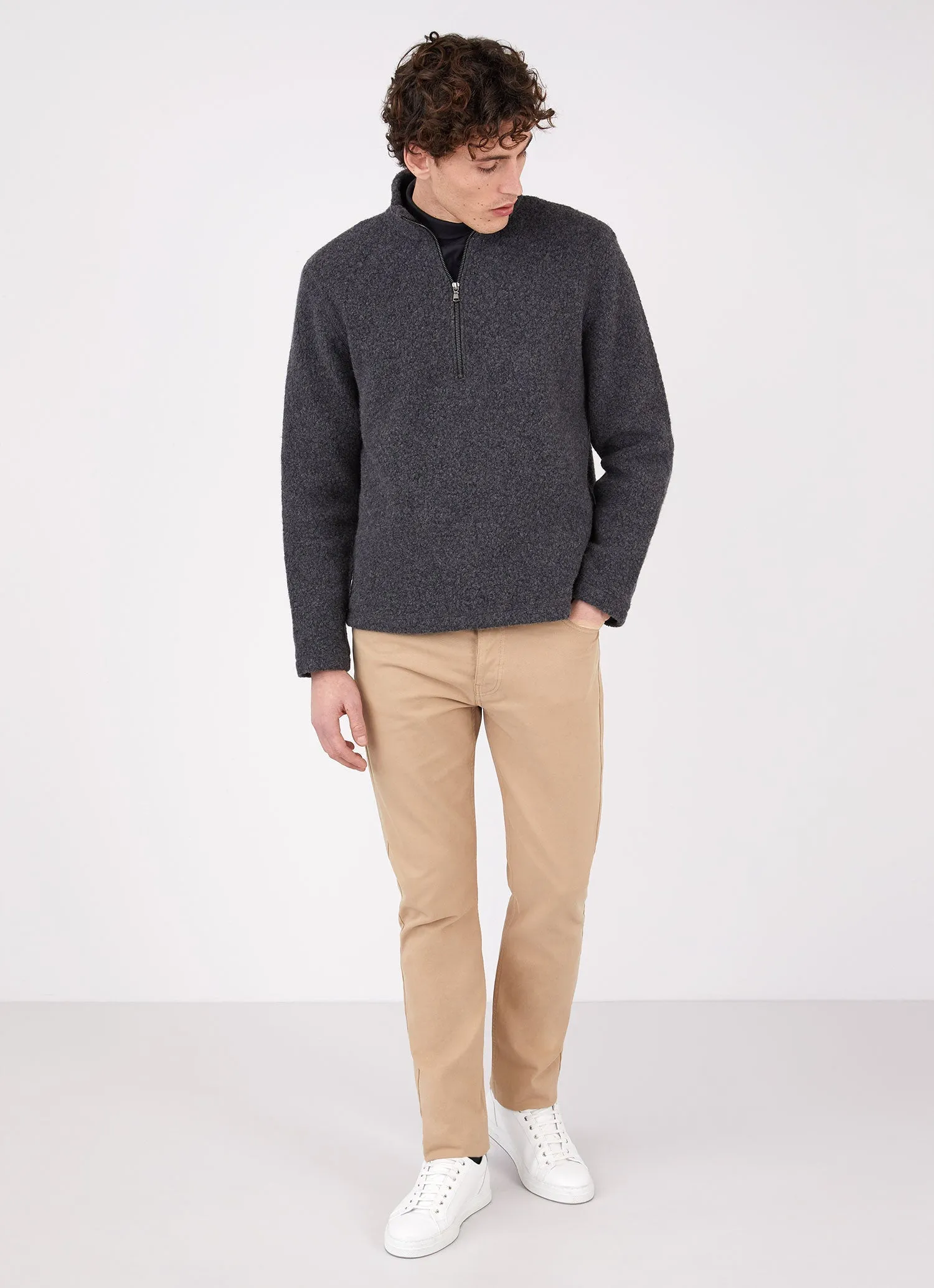 Men's Wool Fleece Zip Neck in Charcoal Melange