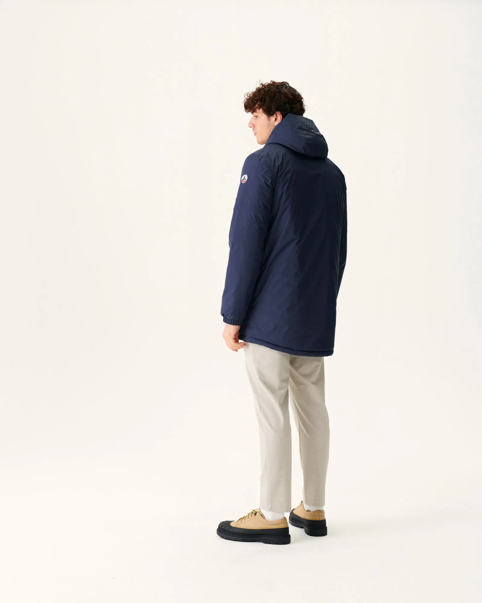 Navy Amsterdam long reversible hooded puffer jacket