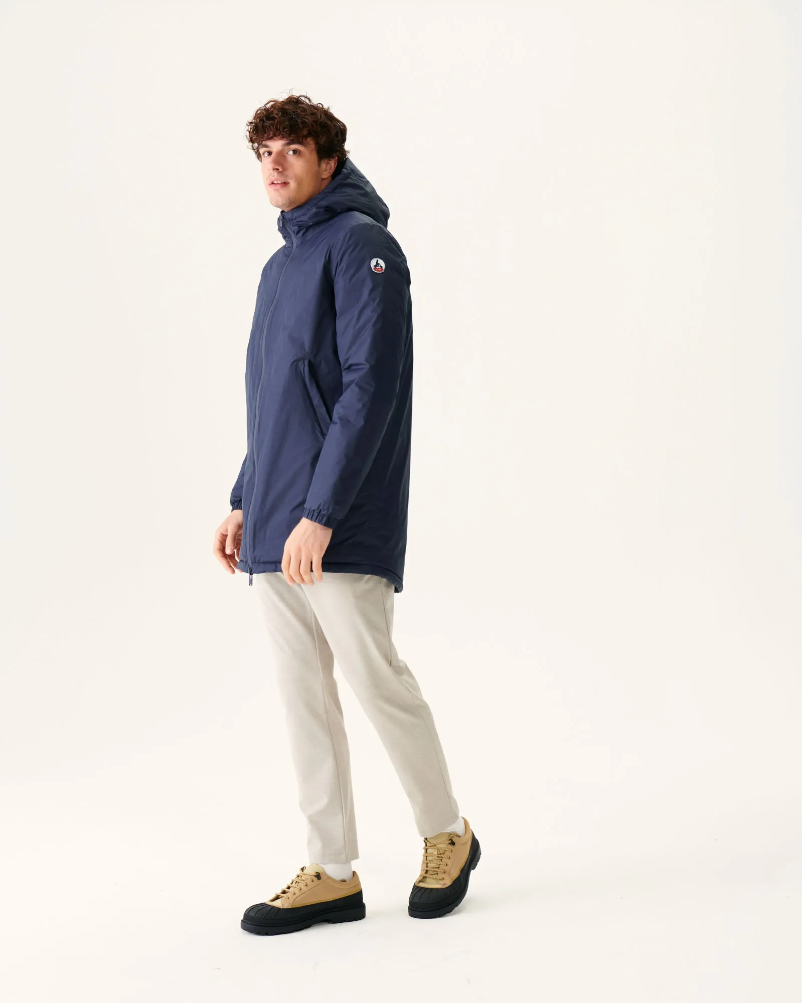 Navy Amsterdam long reversible hooded puffer jacket