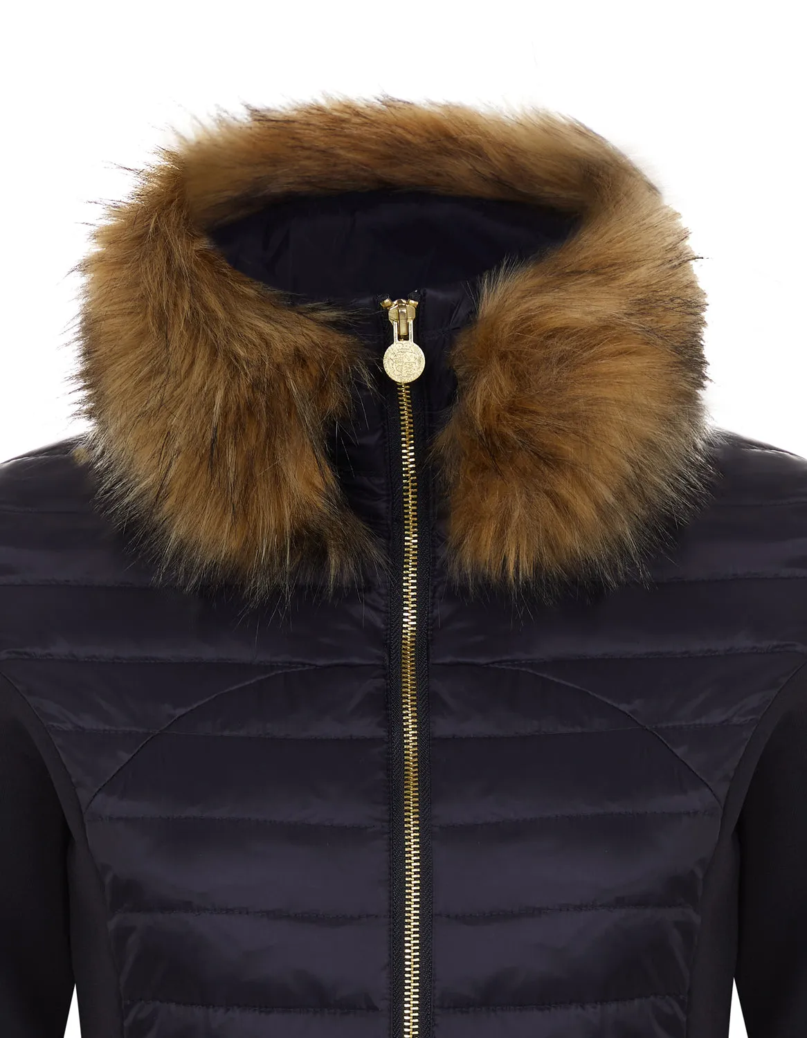 Navy Puffer Jacket - Luxe Faux Fur Collar - 60% OFF