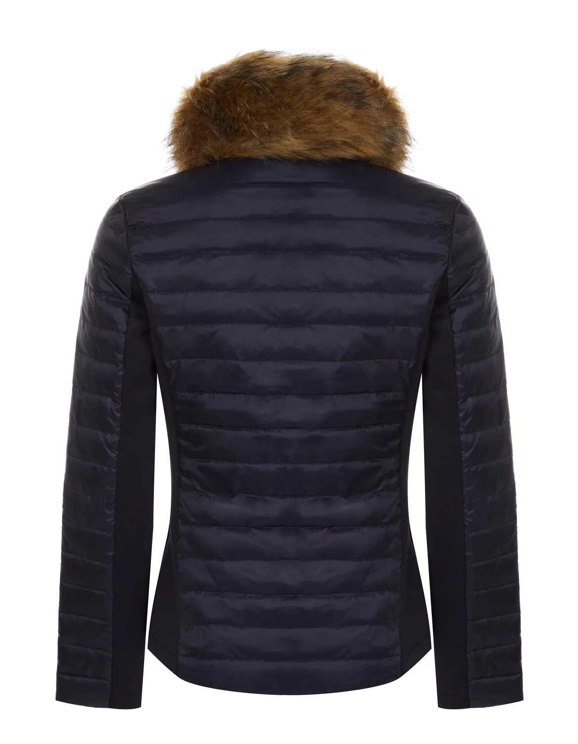 Navy Puffer Jacket - Luxe Faux Fur Collar - 60% OFF