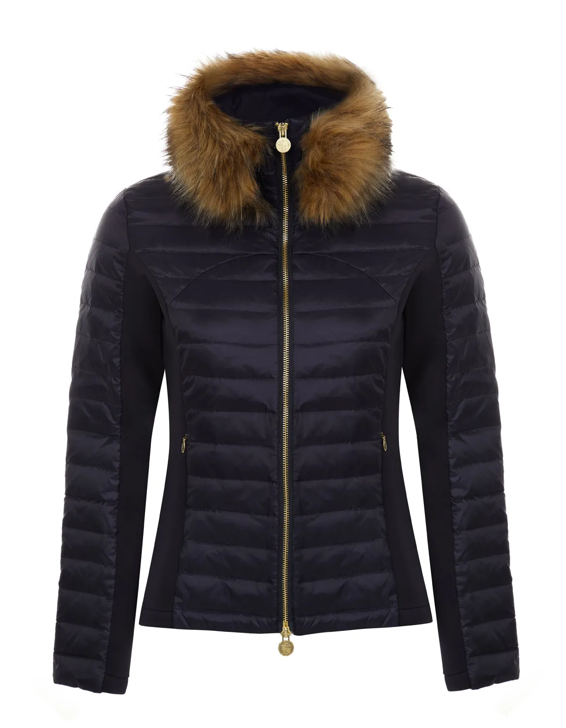 Navy Puffer Jacket - Luxe Faux Fur Collar - 60% OFF